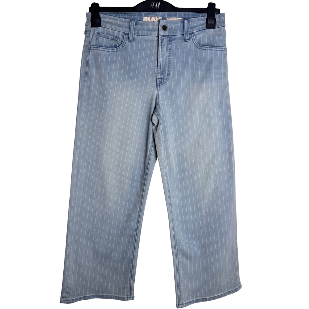Jen7 by 7 For All Mankind Women 6 Pinstripe Cropped Wide Leg Jeans Light Wash
